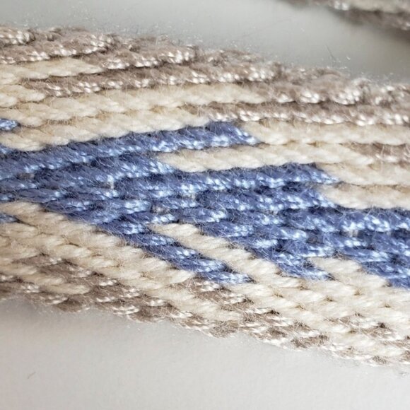 Woven Boho Chic Belt With Blue & Beige Geometric Pattern And D-Ring - Picture 3 of 10